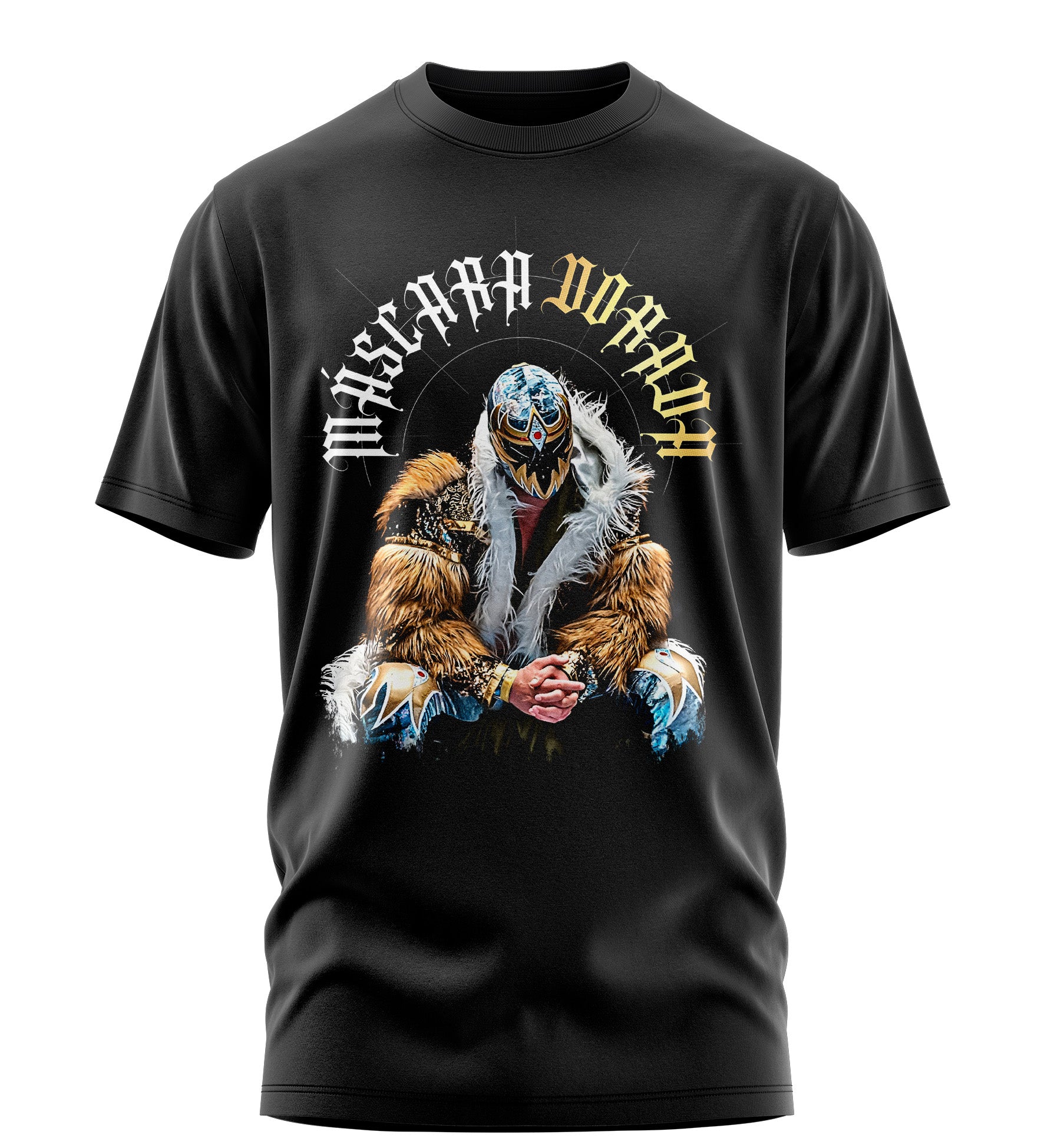 Playera Manga Corta 100% Algodón Mascara Dorada Luchador