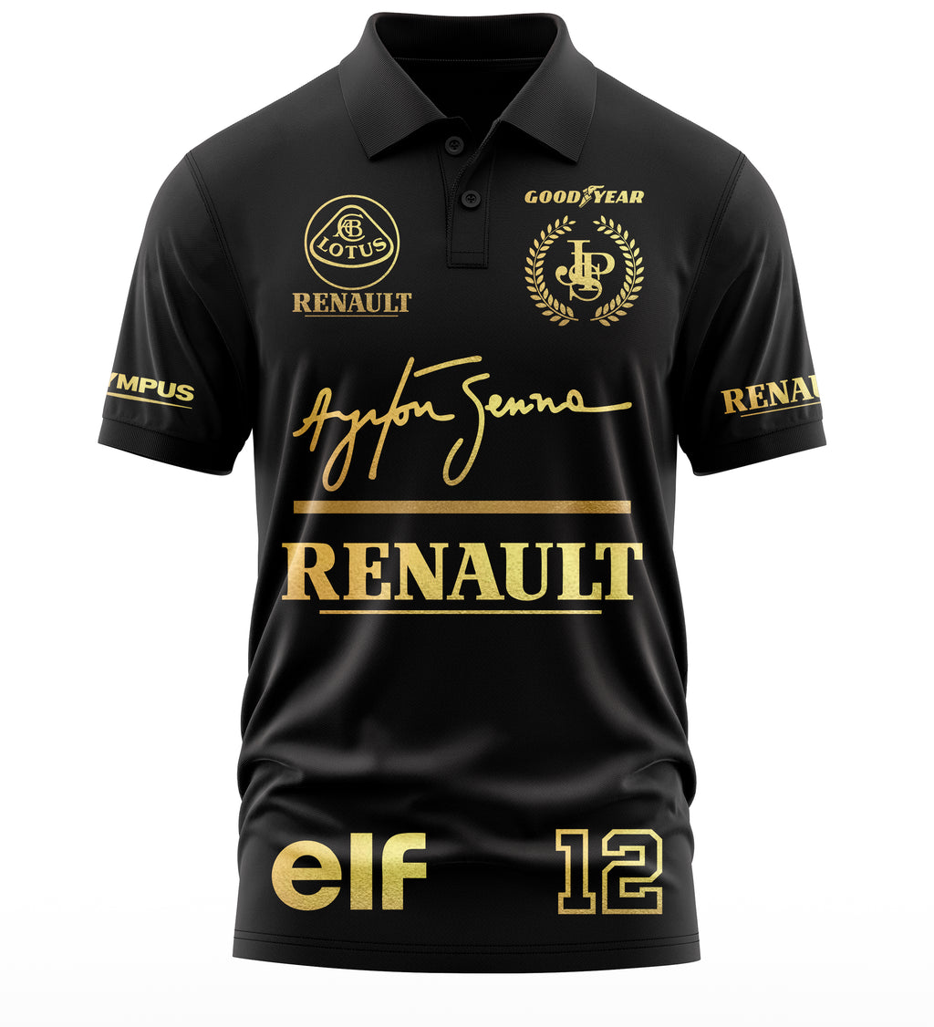 Playera Tipo Polo Ayrton Senna Renault Gold Tela Deportiva